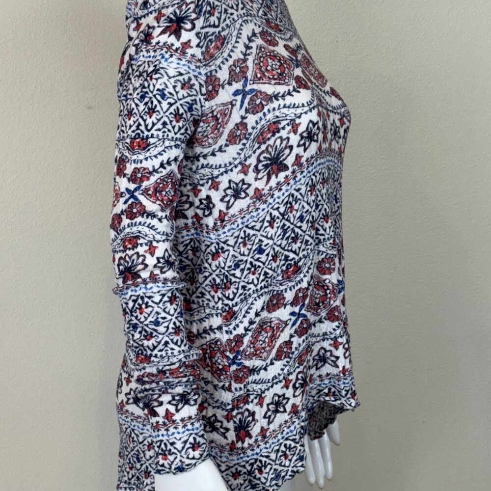 Lucky Brand Women's L Knit Top Floral Print High-Low Turtleneck‎ Split Back Boho - Picture 10 of 16